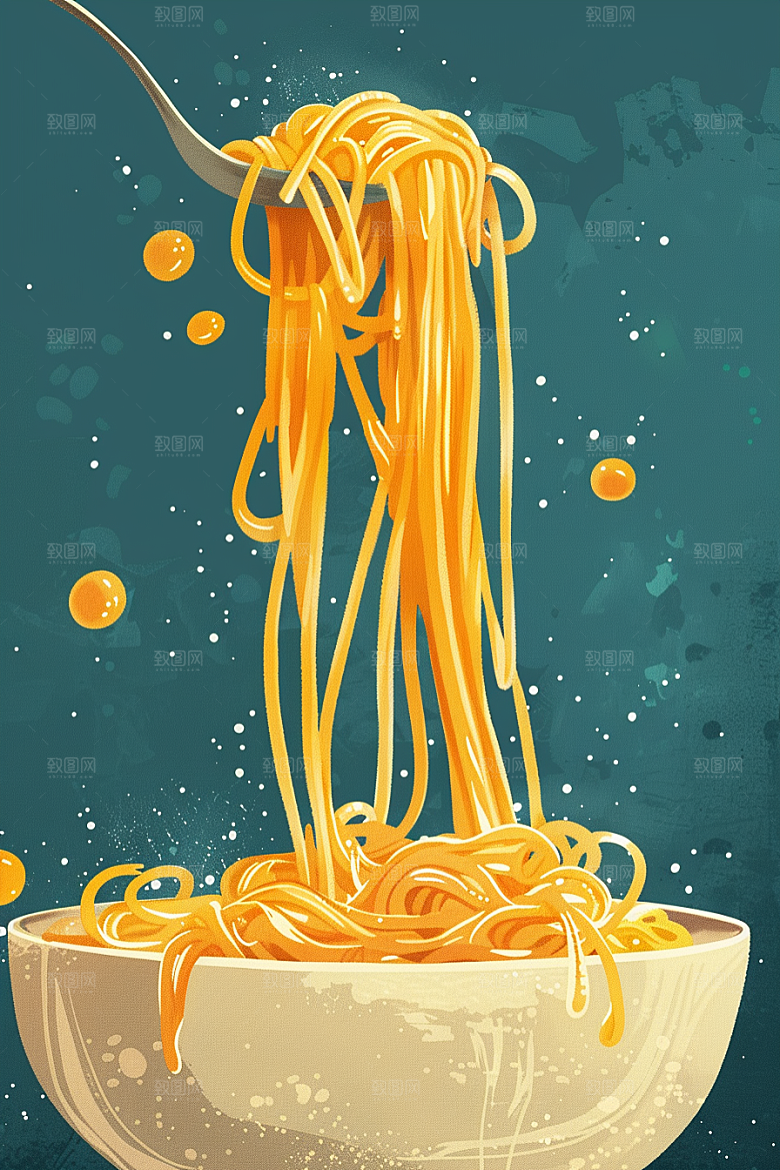 意大利面卡通艺术感插画