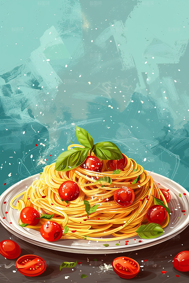 意大利面肉酱面西餐插画