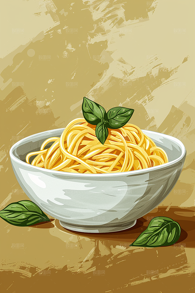意大利面卡通美食插画