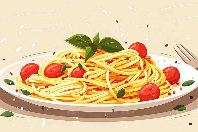 意大利面艺术感肉酱面插画