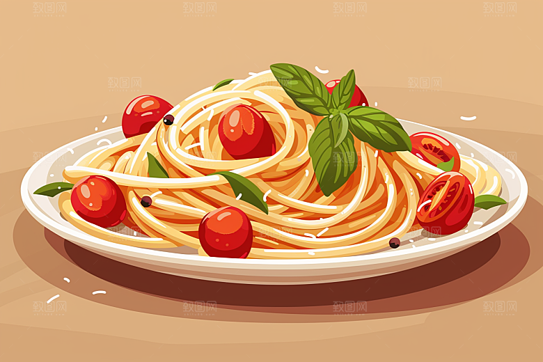 意大利面手绘彩色插画