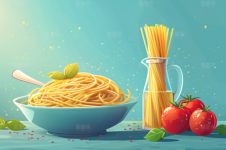 意大利面清新手绘插画