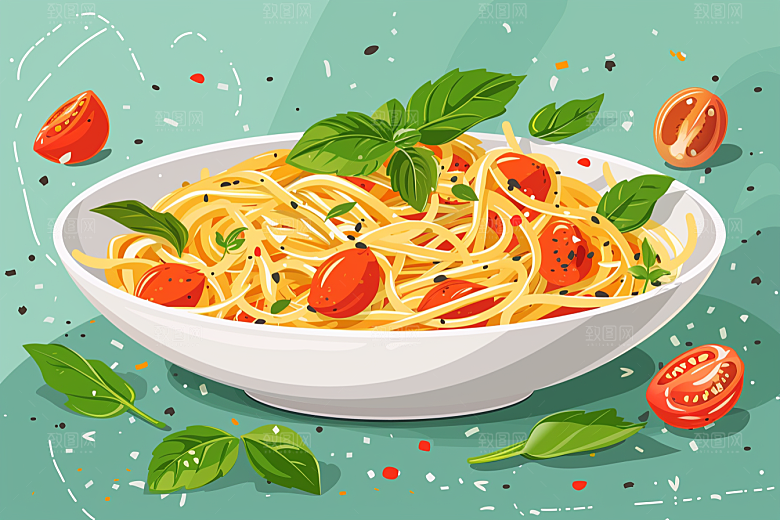 意大利面卡通面食插画