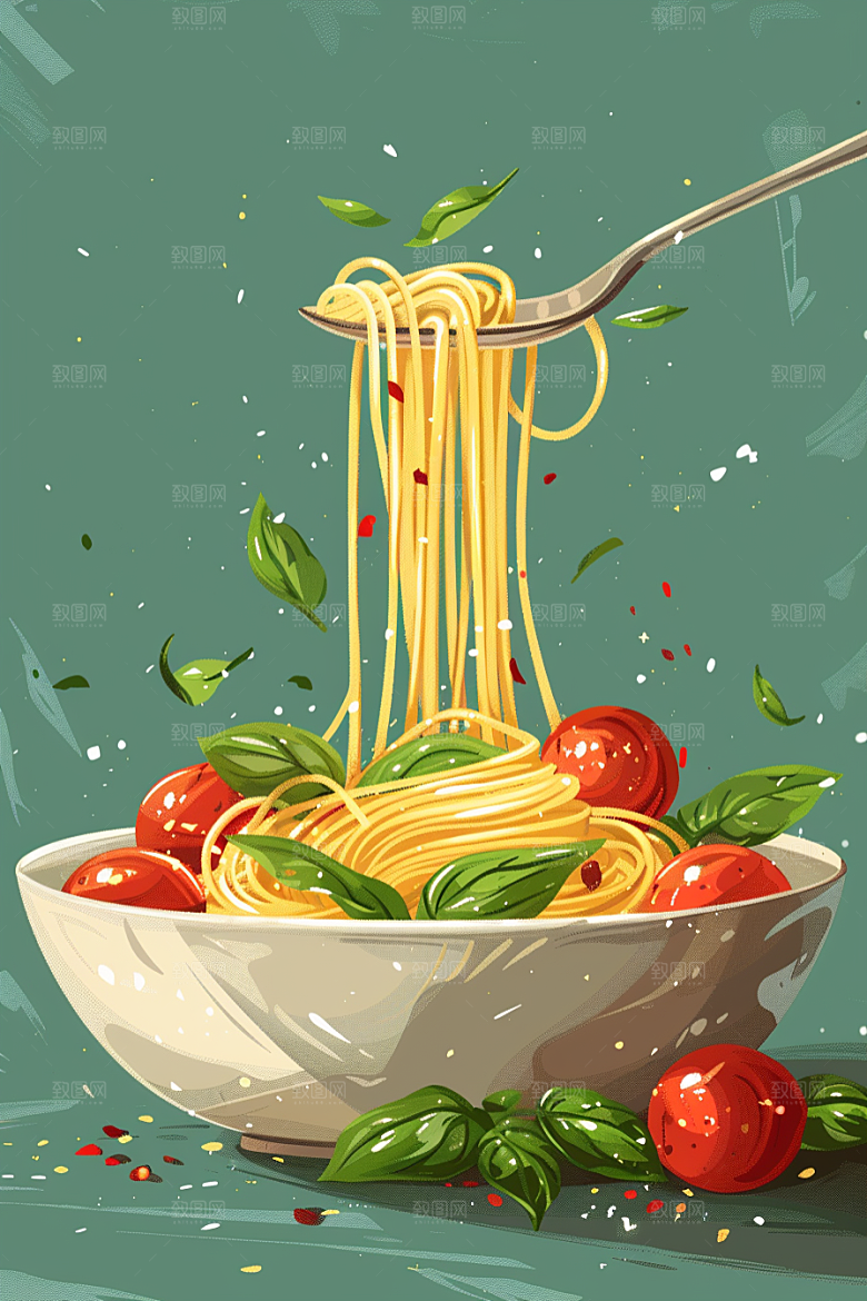 意大利面手绘西餐插画