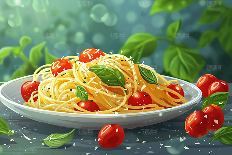 意大利面美食清新插画
