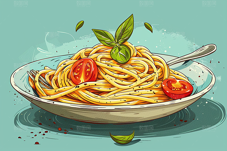 意大利面美食卡通插画