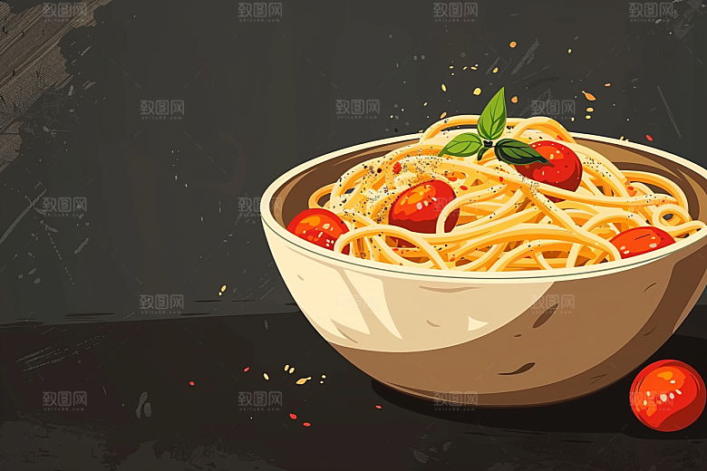 意大利面美食手绘插画