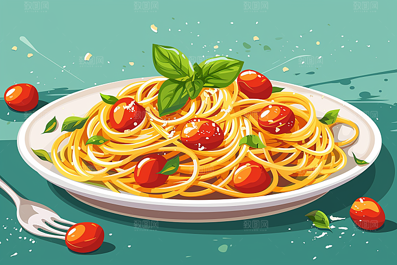 意大利面清新手绘插画
