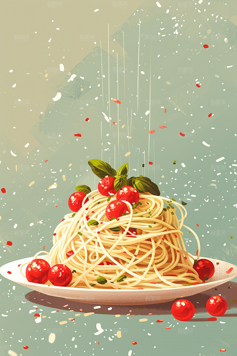 意大利面绘本风肉酱面插画