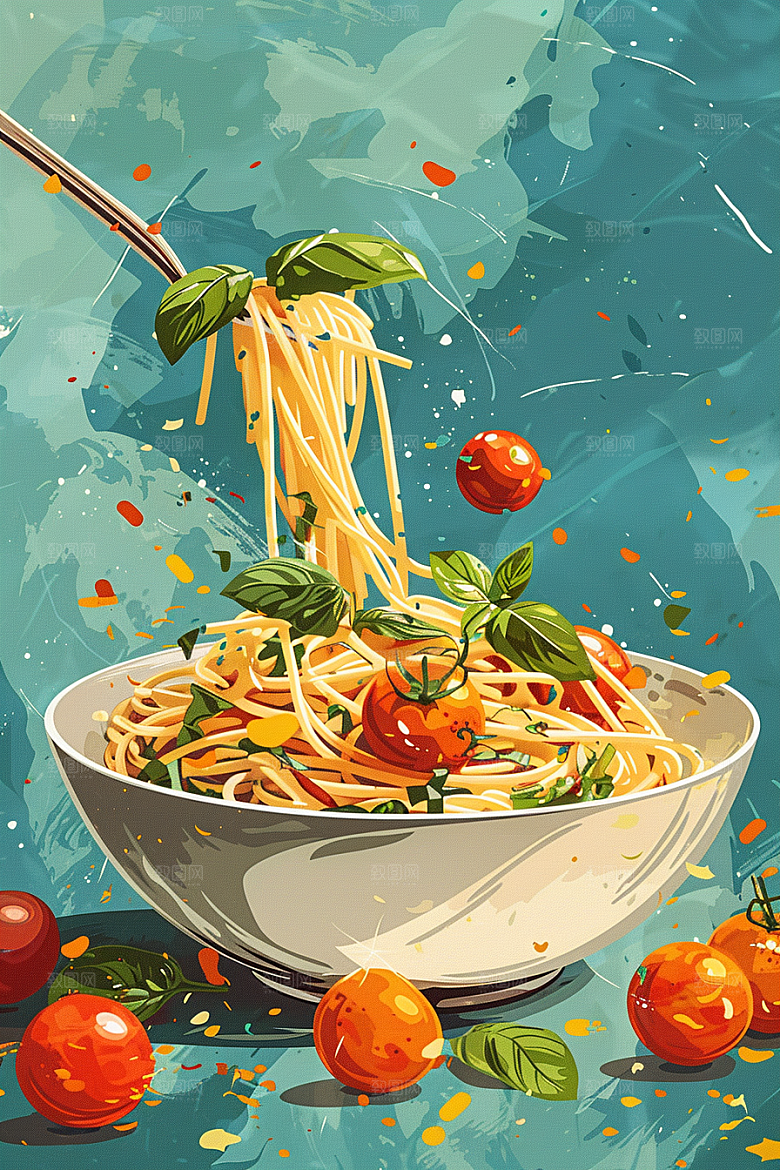 意大利面艺术感高清插画