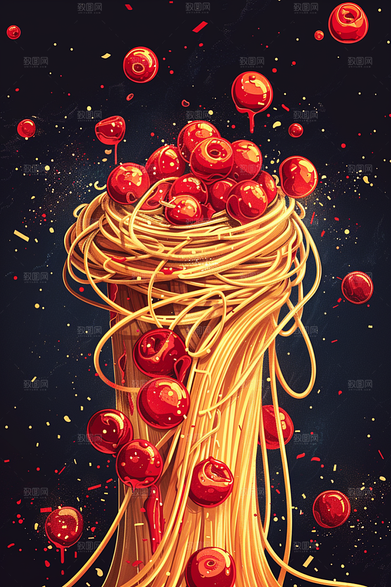 意大利面绘本风艺术感插画