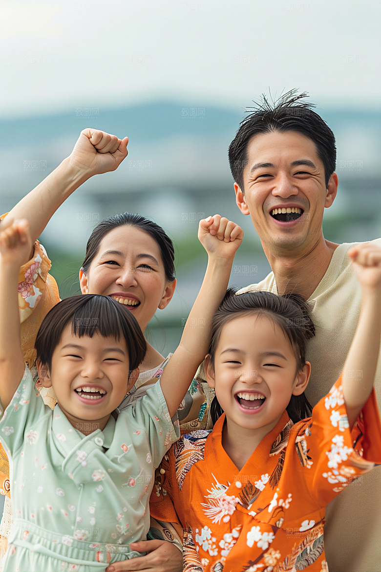 幸福一家人三口之家出行摄影图