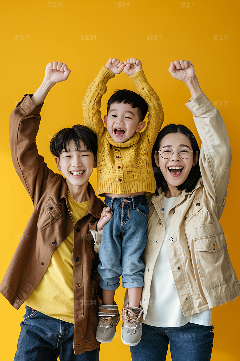 幸福一家人三口之家出游摄影图