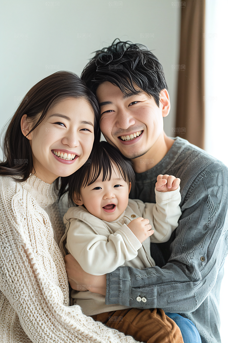 幸福一家人家庭三口之家摄影图
