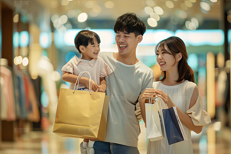 幸福一家人人物三口之家摄影图