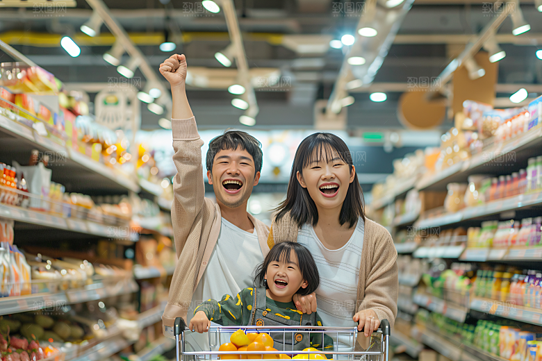 幸福一家人三口之家出游摄影图