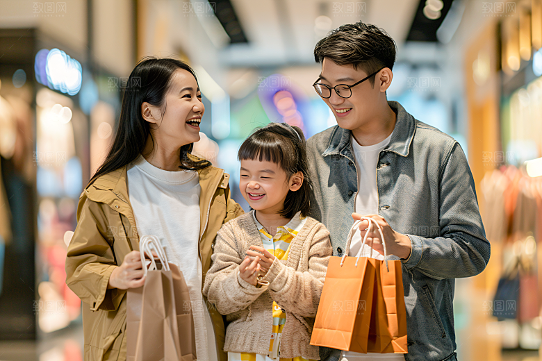 幸福一家人肖像高清摄影图