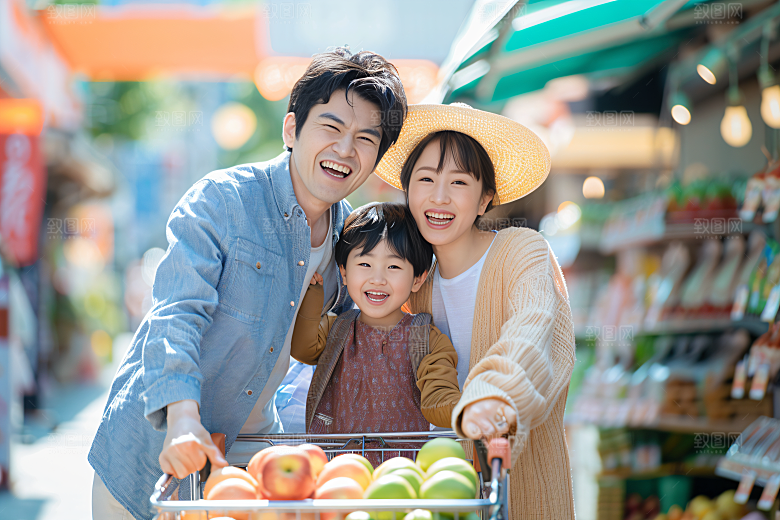 幸福一家人三口之家相聚摄影图