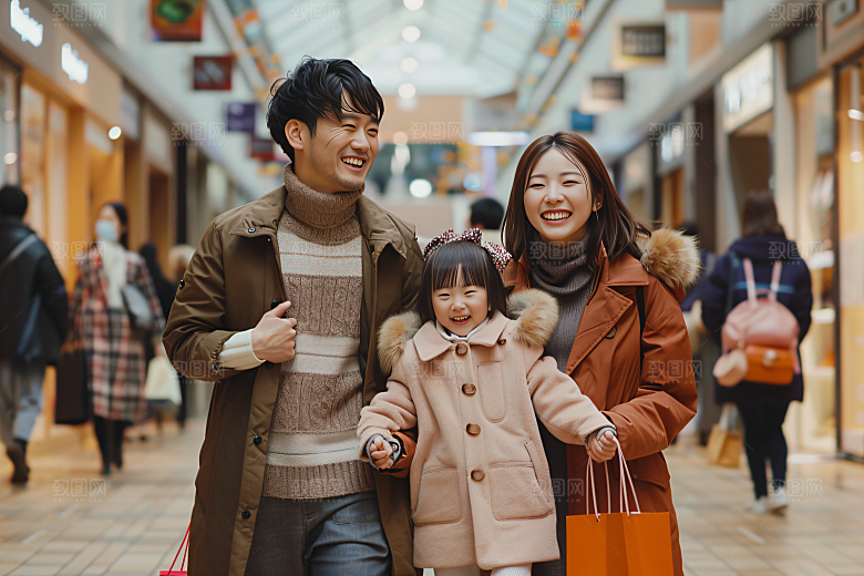 幸福一家人出行肖像摄影图