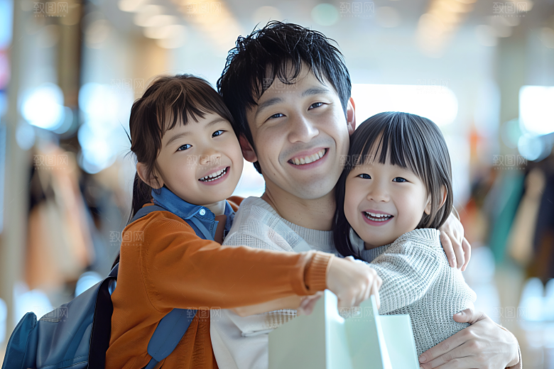 幸福一家人三口之家肖像摄影图