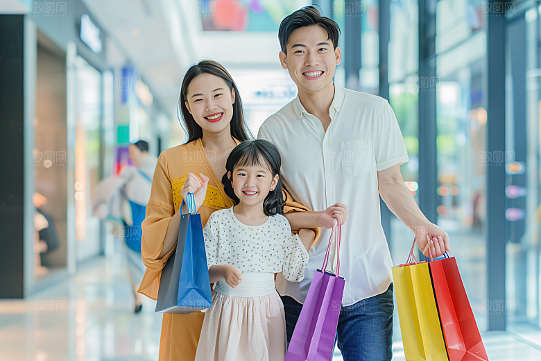 幸福一家人三口之家出行摄影图