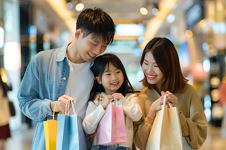 幸福一家人出行肖像摄影图