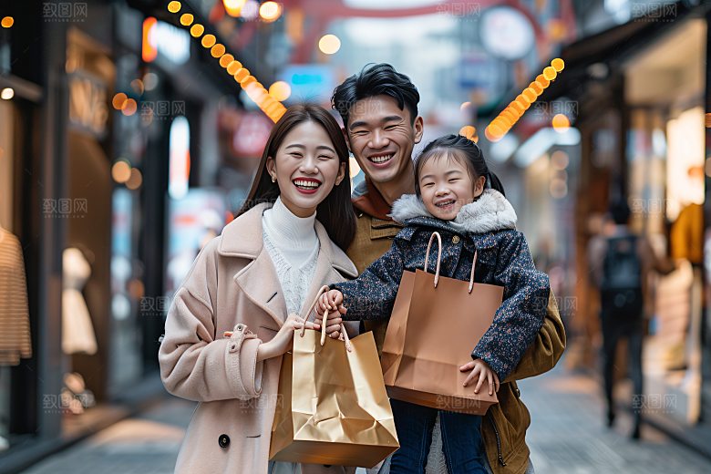 幸福一家人三口之家出行摄影图