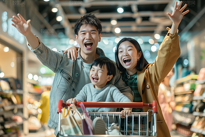 幸福一家人亲子肖像摄影图