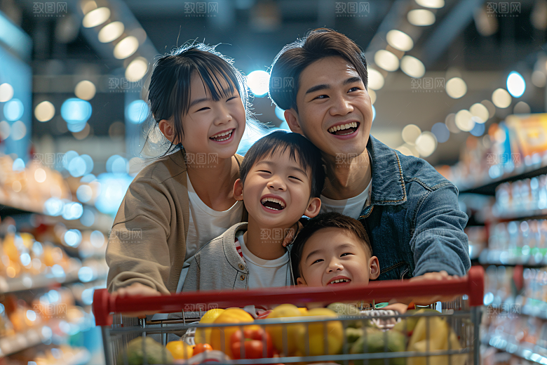 幸福一家人三口之家出游摄影图