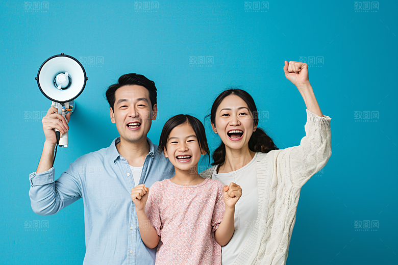 幸福一家人出行肖像摄影图