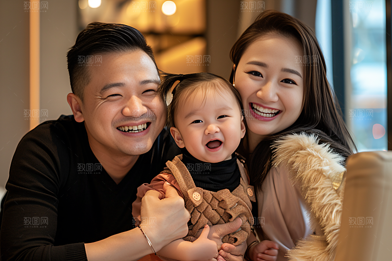 幸福一家人三口之家高清摄影图