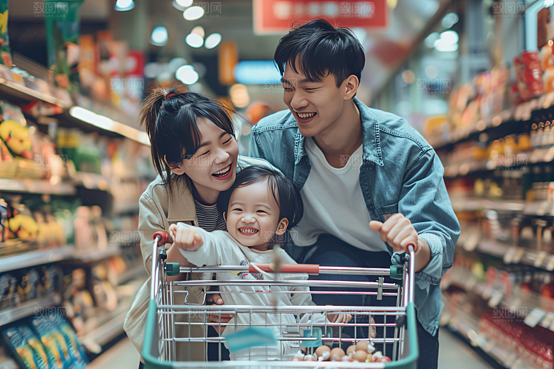 幸福一家人三口之家出游摄影图