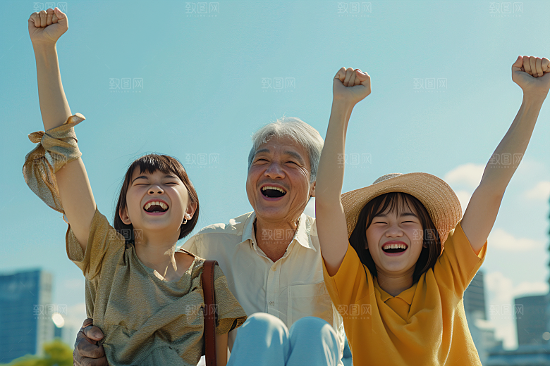 幸福一家人开心出游摄影图