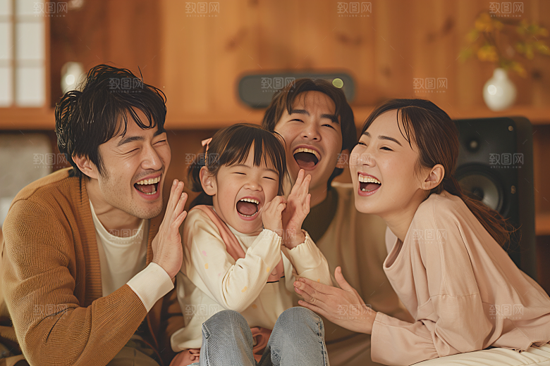 幸福一家人三口之家肖像摄影图