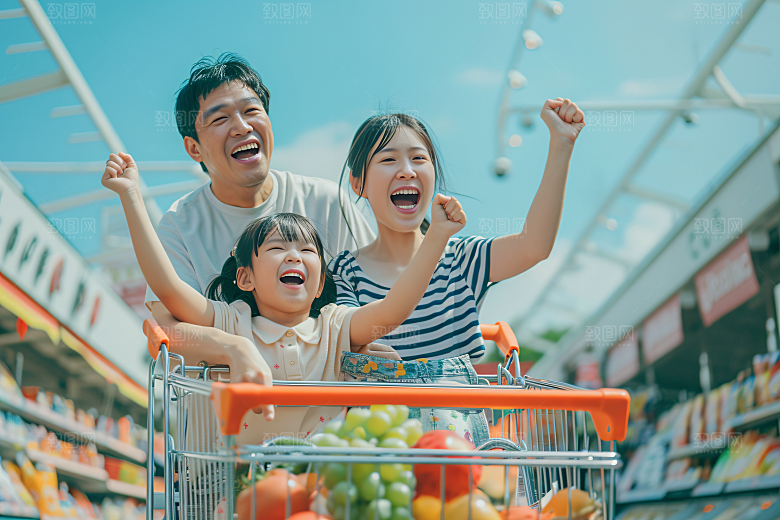 幸福一家人开心出游摄影图