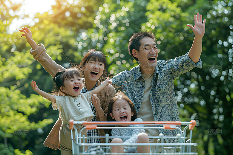 幸福一家人出游人物摄影图