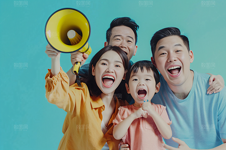幸福一家人肖像三口之家摄影图