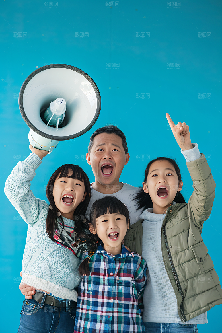幸福一家人三口之家相聚摄影图