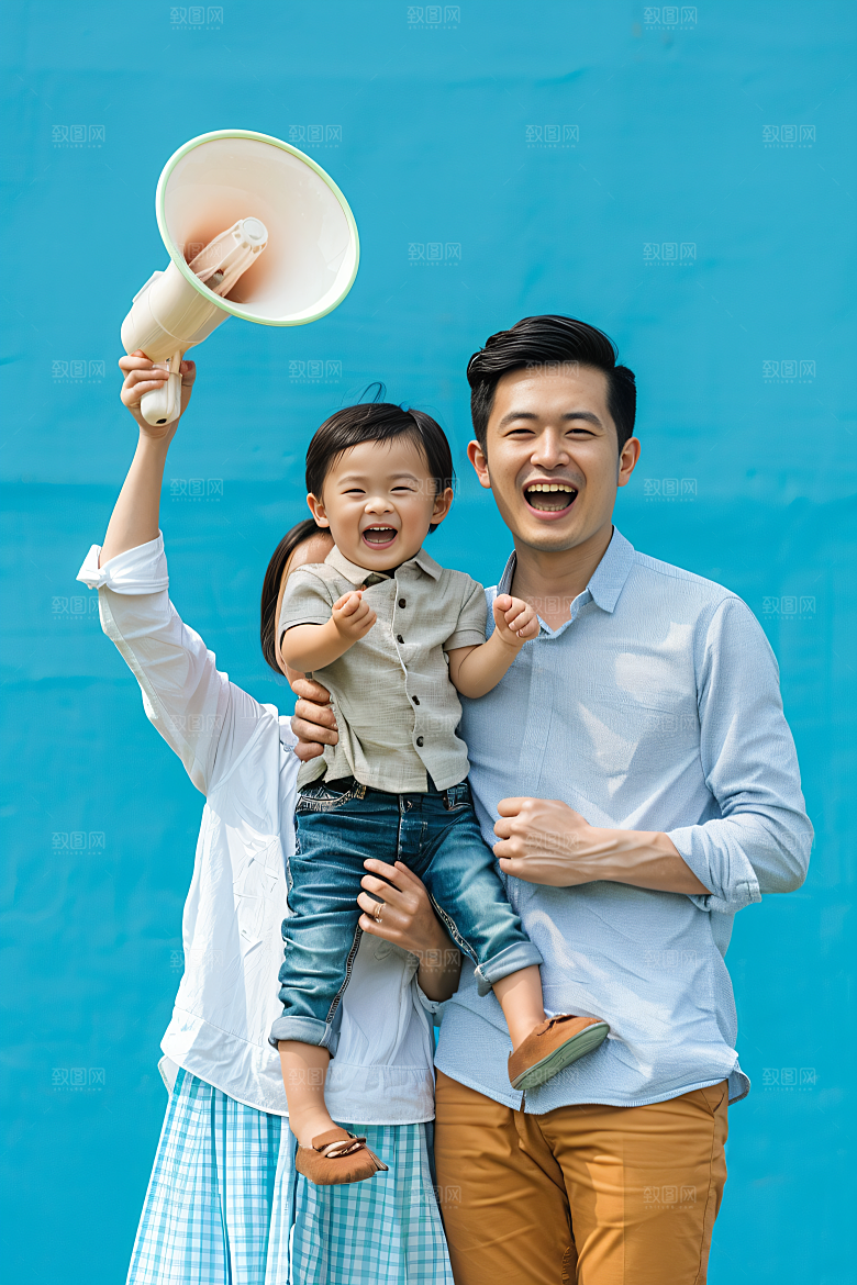 幸福一家人家庭三口之家摄影图