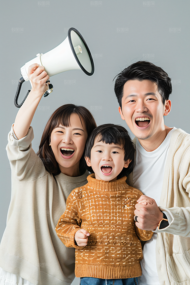 幸福一家人三口之家出游摄影图