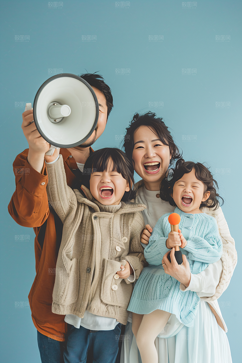 幸福一家人肖像亲子摄影图