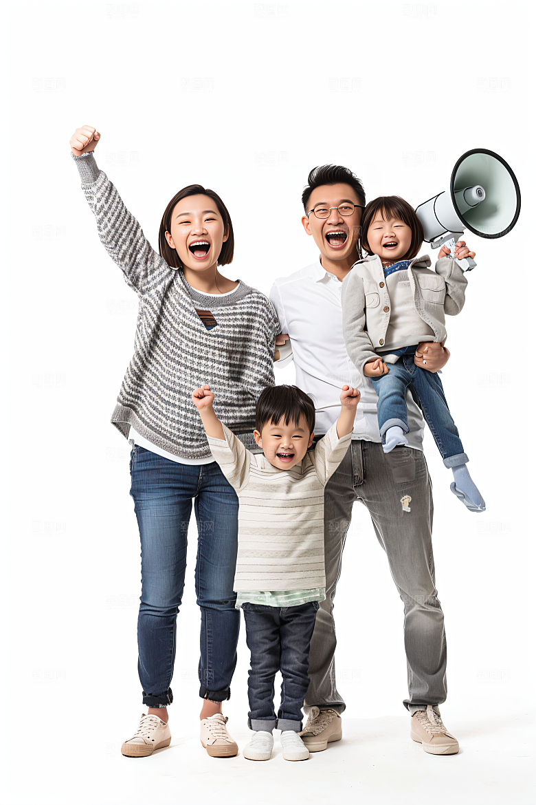 幸福一家人三口之家肖像摄影图