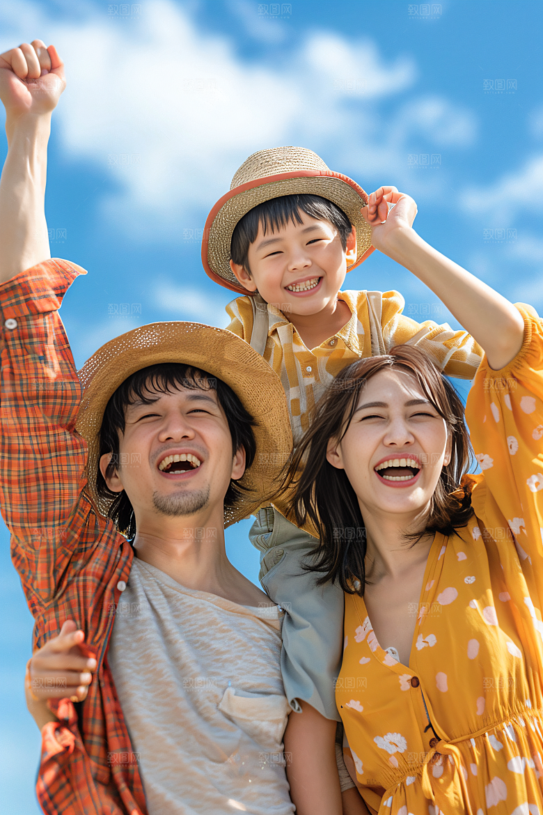 幸福一家人出行肖像摄影图
