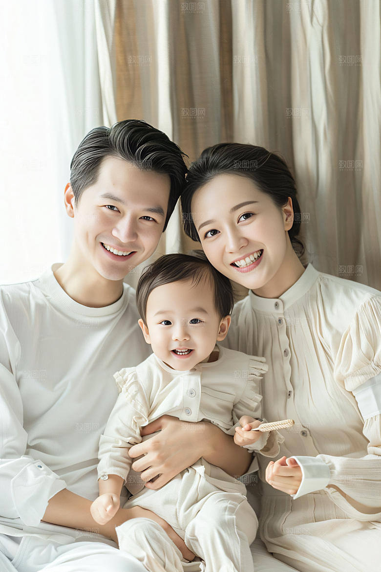 幸福一家人三口之家高清摄影图