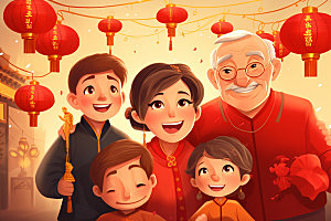 新年一家人欢聚春节插画
