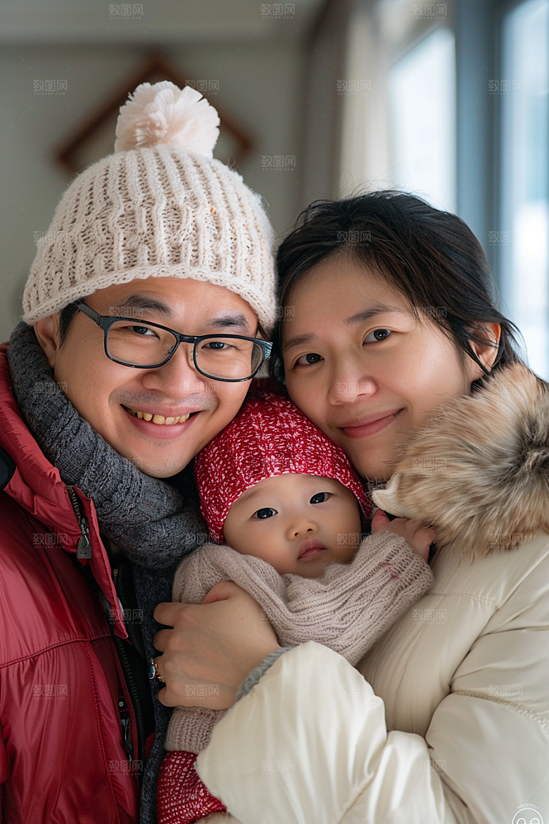 一家三口欢乐场面家人温馨摄影图