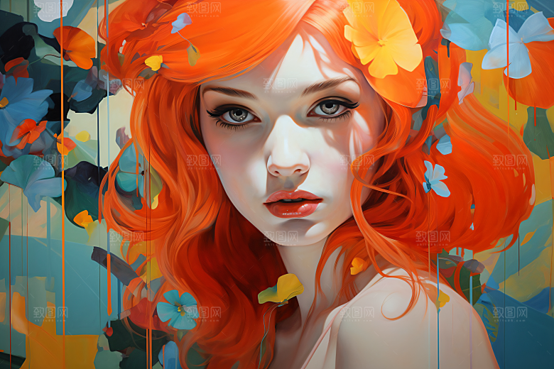 涂鸦风格美女彩色高清装饰画