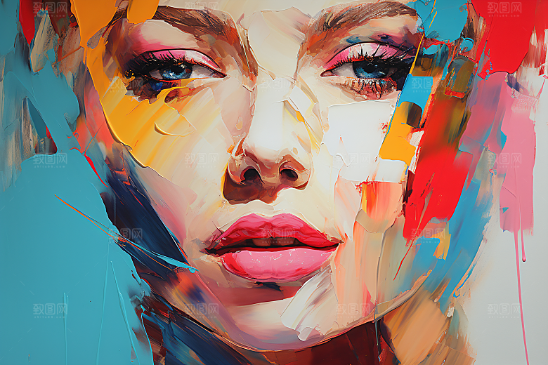 涂鸦风格美女彩色高清装饰画