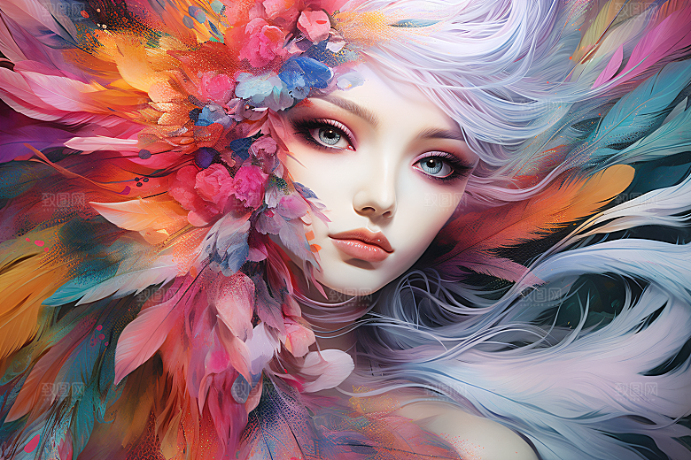 涂鸦风格美女视觉感对比强烈装饰画