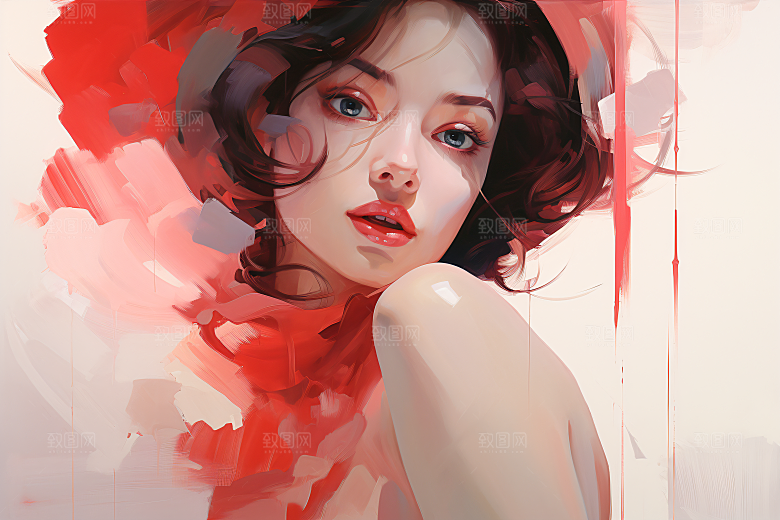 涂鸦风格美女彩色艺术风格装饰画